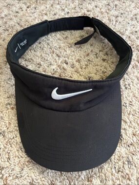Nike Black Visor with White Swoosh Logo